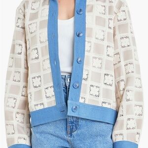 English Factory Nordstrom Patchwork Crochet & Denim Jacket Blouse Large
